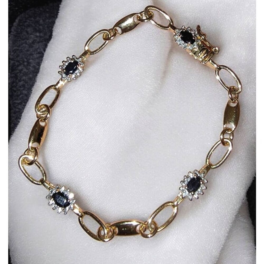 ROSS SIMONS 14k/925 Sterling Silver Genuine Blue & White Sapphire Bracelet